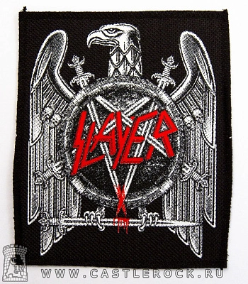 нашивка slayer (орел ч/б, надпись красная)