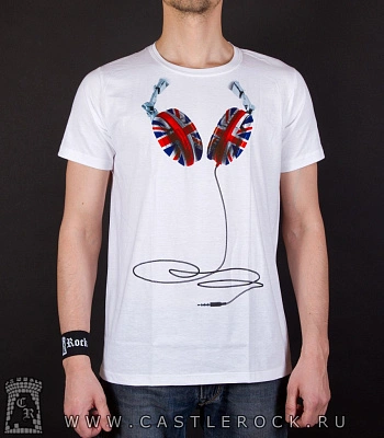 футболка наушники с флагом великобритании (белая)