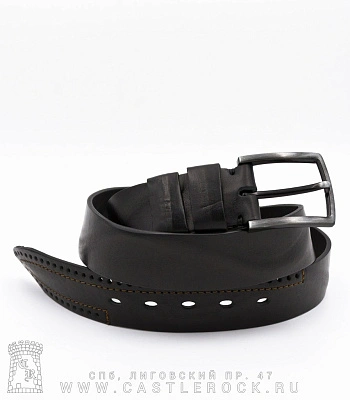 ремень кожаный нокс с тиснением "волна" (черный, 40 мм, перфорация)