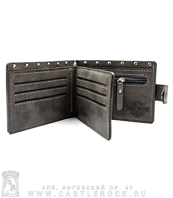 портмоне с цепью harley-davidson (гравировка, на кнопке, ручная работа)