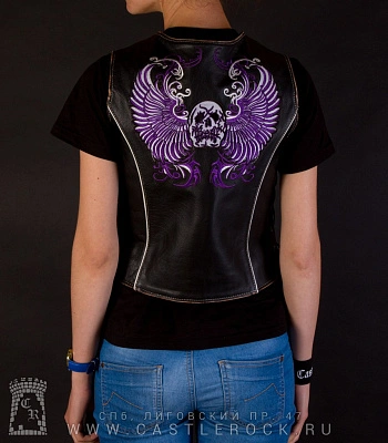 жилет кожаный женский first на пуговицах с вышивкой