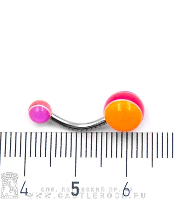 Банан Сталь с Акриловыми Шариками Полоса (фиолетово-розово-оранжевыми) 1,6 х 10 х 5/8