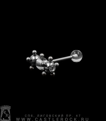 Штанга Сталь с Акриловыми Шариками и Цветками со Стразами (прозрачными) 1,6 х 16 х 6/19