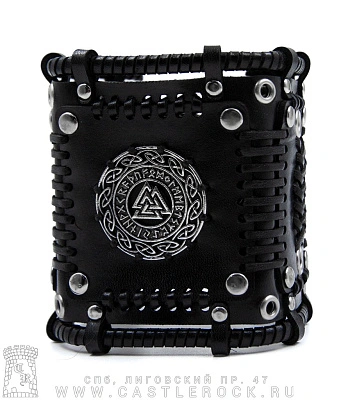напульсник кожаный стимпанк черный (bspkv-7) валькнут в руническом круге