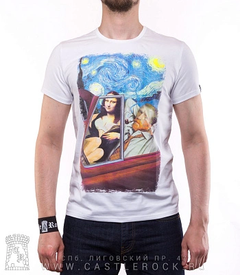 футболка ван гог и мона лиза (белая, светится)