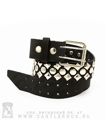 ремень кожаный 3 ряда клепки, ромбы
