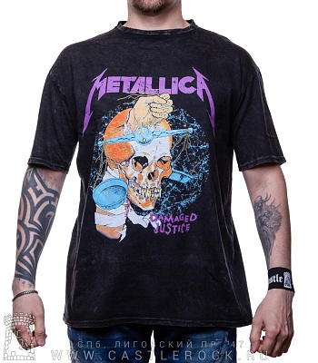 футболка гранж metallica "damaged justice" (варенка, оверсайз, серая)
