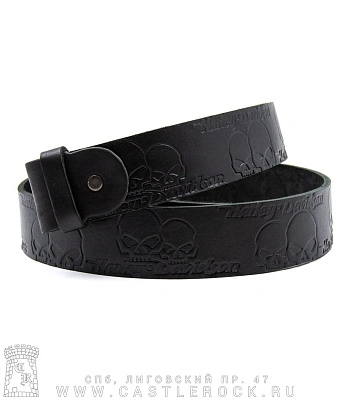 ремень кожаный полотно без пряжки harley-davidson (черепа, черный)