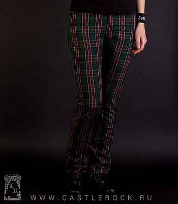 брюки клетка зеленая темная с красным