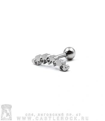 Микроштанга Сталь с Сердцами со Стразами (прозрачными) 1,2 х 6 х 4/15