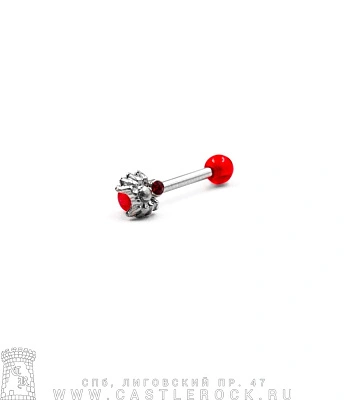 Микроштанга Сталь с Акриловыми Шариками и Пауком со Стразом (красным) 1,2 х 10 х 3/5