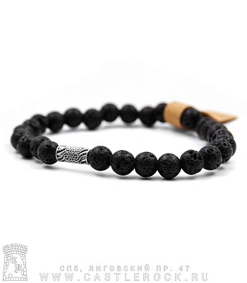 браслет из натурального камня вулканическая лава с вставкой (6 мм)