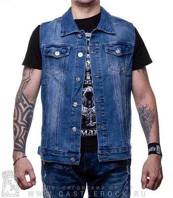 жилет джинсовый голубой (протертый) 30222