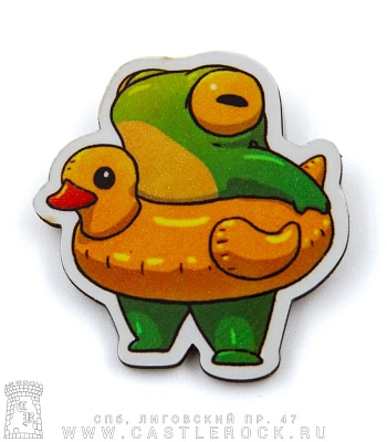 значок деревянный лягушка с уточкой