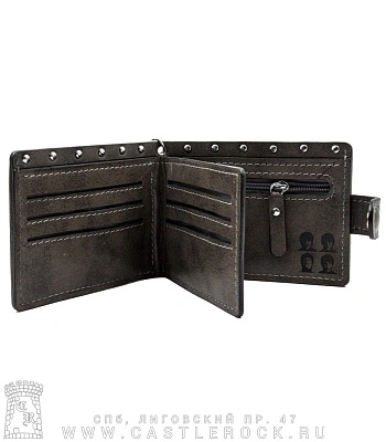 портмоне с цепью beatles "abbey road" (гравировка, на кнопке, серое, ручная работа)