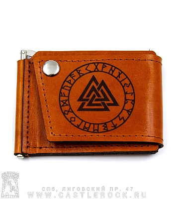 зажим для купюр с держателем карт валькнут в руническом круге (гравировка, ручная работа)