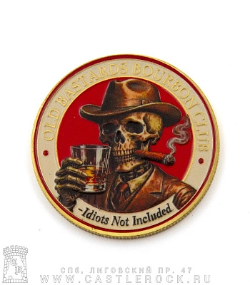 монета сувенирная крупная скелет "old bastards bourbon club"