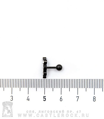 Микроштанга Сталь Черная со Стразами (прозрачными) 1,2 х 6 х 4/13