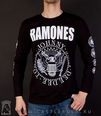 футболка ramones (лого ч/б, надпись белая) д/р
