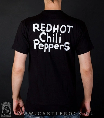 футболка red hot chili peppers (ч/б, надпись красная)
