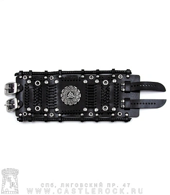 напульсник кожаный стимпанк черный (bspkv-7) валькнут в руническом круге