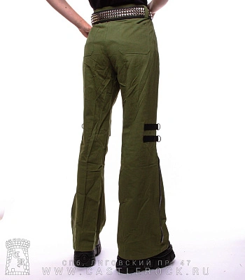 брюки женские бэгги зеленые (клепки, молнии)