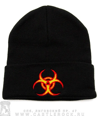 шапка с отворотом и вышивкой biohazard