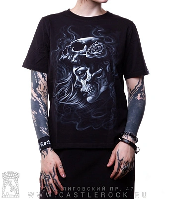 женская футболка santa muerte (ч/б, прямая, светится)