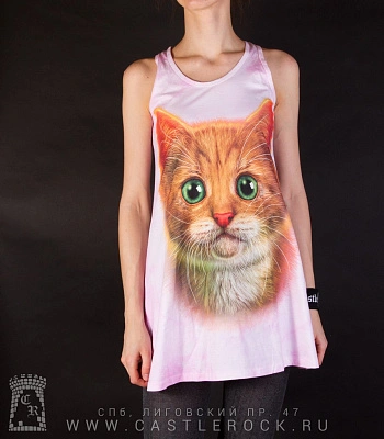 туника кот рыжий (зеленые глаза, розовая)