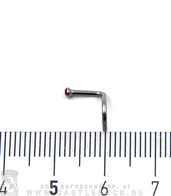 Крючок для носа Сталь со Стразом (красным) 1 х 6-8 х 2