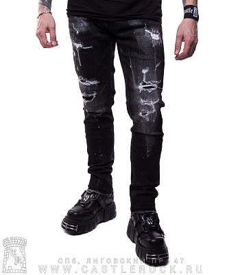джинсы черные (протертые, с прострочкой, белые пятна)