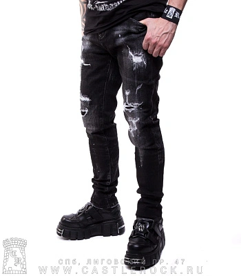 джинсы черные (протертые, с прострочкой, белые пятна)