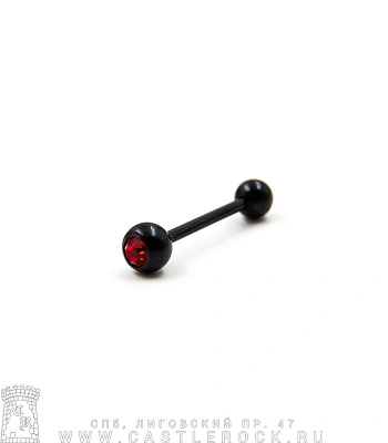 Штанга Сталь Черная с Шариками со Стразом (красным) 1,6 х 16 х 5/6