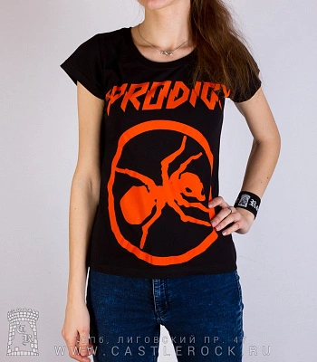 женская футболка prodigy (оранжевая надпись)