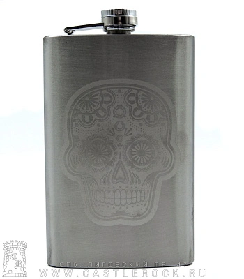 фляга стальная с гравировкой череп santa muerte 10 oz