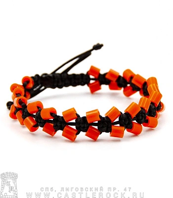 фенечка плетеная бусины оранжевые (цилиндр, черная)