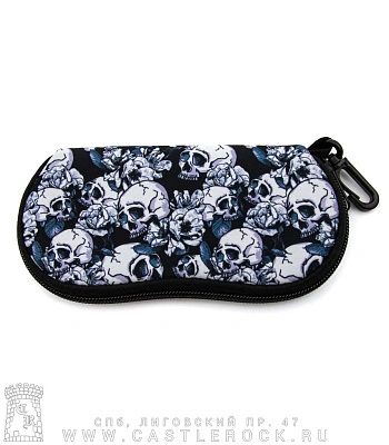 чехол для очков черепа и розы (ч/б)