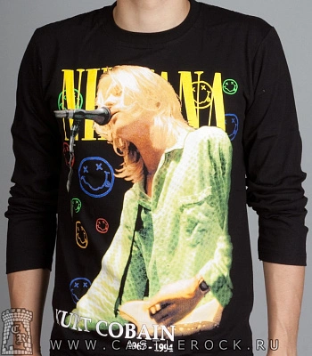 футболка nirvana kurt cobain 1967-1994 (желтая надпись) д/р