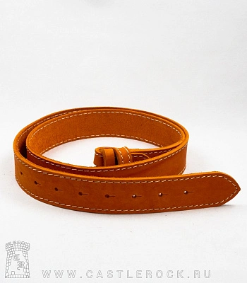 ремень кожаный полотно без пряжки (рыжий, прострочка белая)