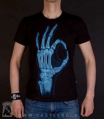футболка кисть скелета "ок" (светится)