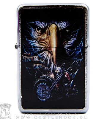 зажигалка цветная байк и орел "live to ride ride to live"