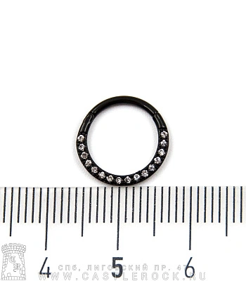 Сегментное Кольцо Кликер Черное 1,2 х 10 (стразы прозрачные)
