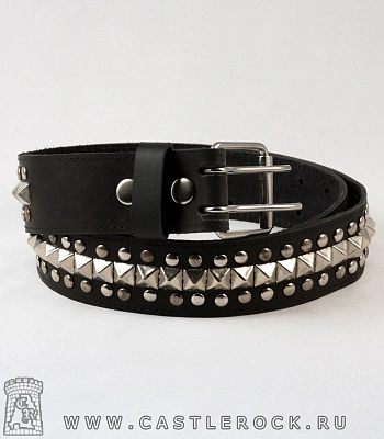 ремень кожаный 3 ряда пирамиды, клепки