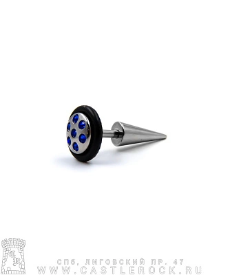 Обманка Плага Сталь с Шипом и Стразами (синими, с резинкой) 1,6 х 6 х 8/(5х12)