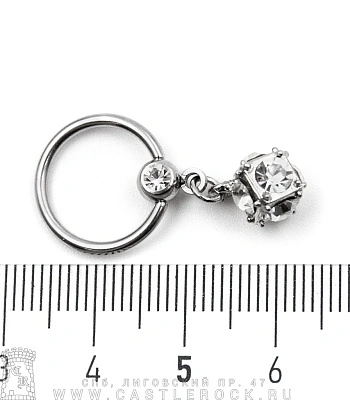 Кольцо BCR Сталь с Подвеской Куб (стразы прозрачные) 1,6 х 13