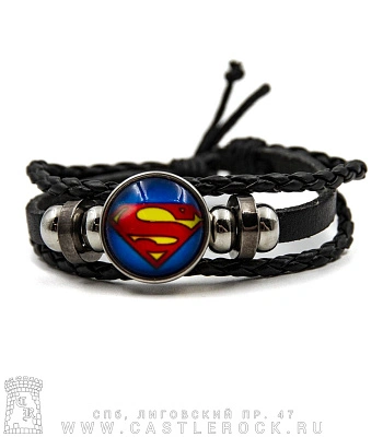 фенечка кожаная кабошон superman супермен (черная)