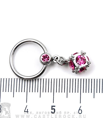 Кольцо BCR Сталь с Подвеской Куб (стразы розовые) 1,6 х 13
