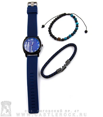 часы наручные с фенечками циферблат круглый (синие)
