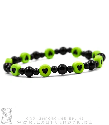 браслет бусины сердечки (зеленые)