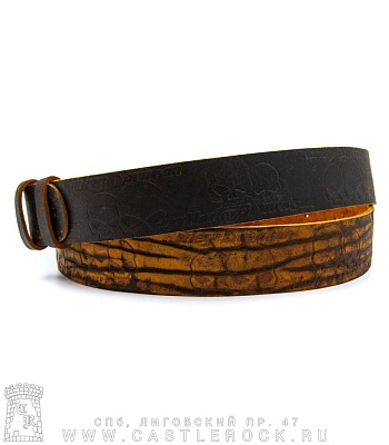 ремень кожаный полотно без пряжки harley-davidson (черепа, бежевый)